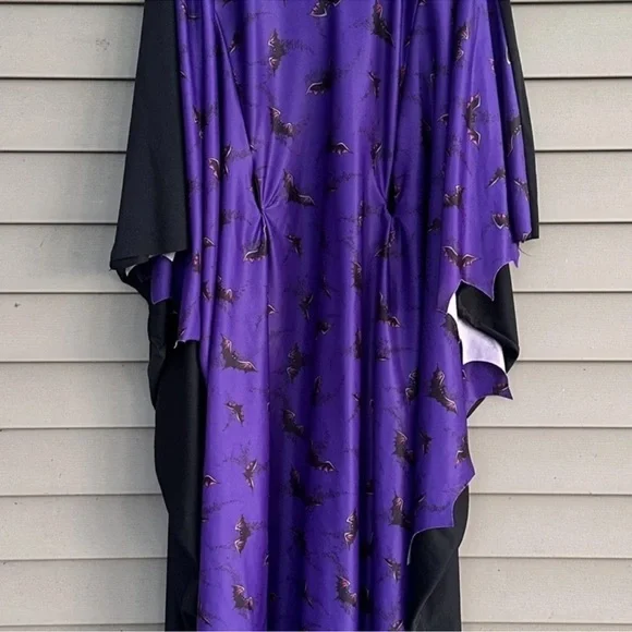 Vintage Bat Print Kaftan Dress Halloween Costume Gothic - Picture 2 of 6
